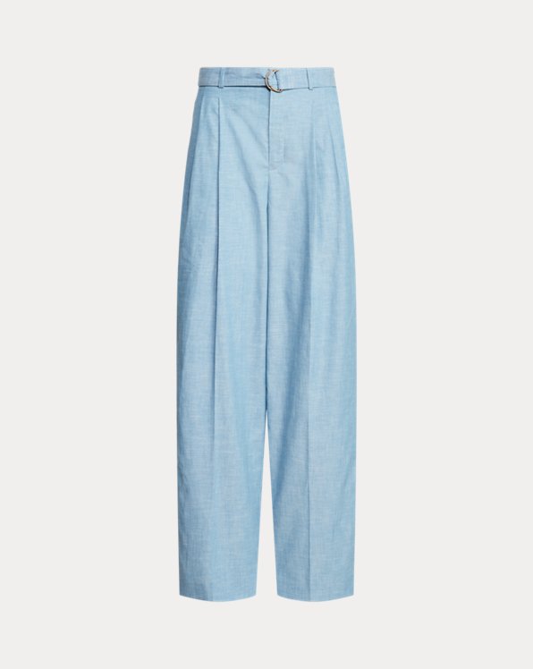 Chambray Belted Wide-Leg Trouser