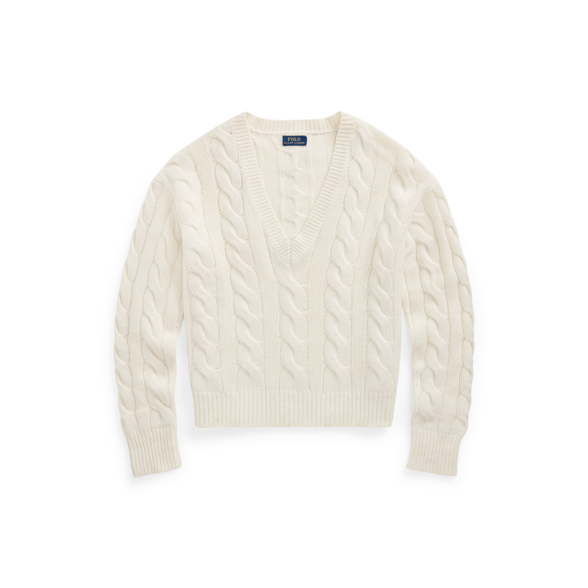 Cable-Knit Wool-Cashmere V-Neck Sweater
