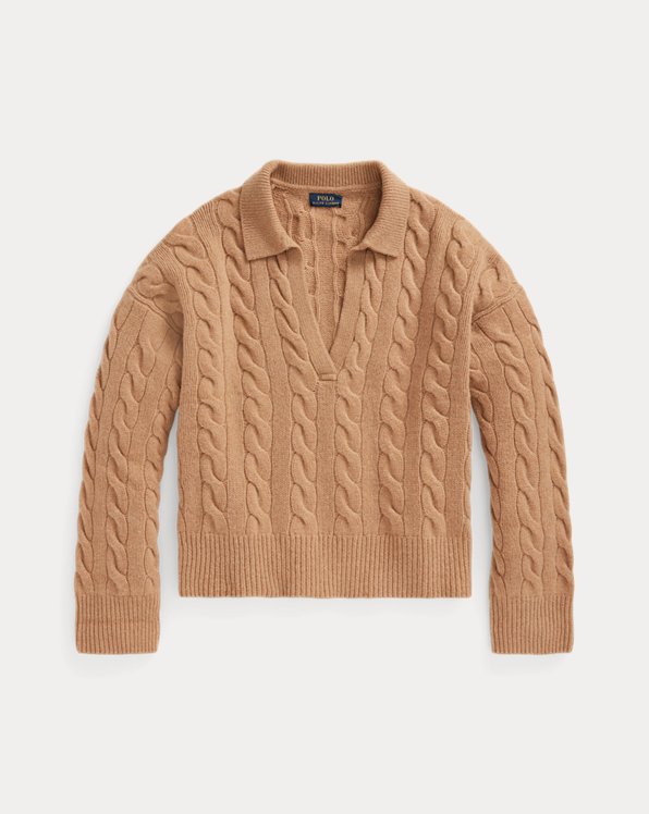 Cable-Knit Wool-Cashmere Polo Jumper