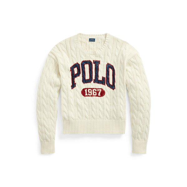 Polo Ralph Lauren icon logo cotton cable knit sweater in pink