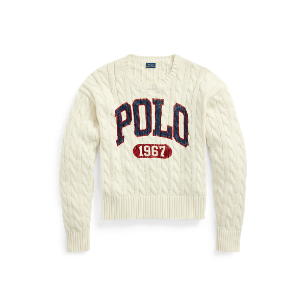 Logo Cable-Knit Cotton Crewneck Sweater