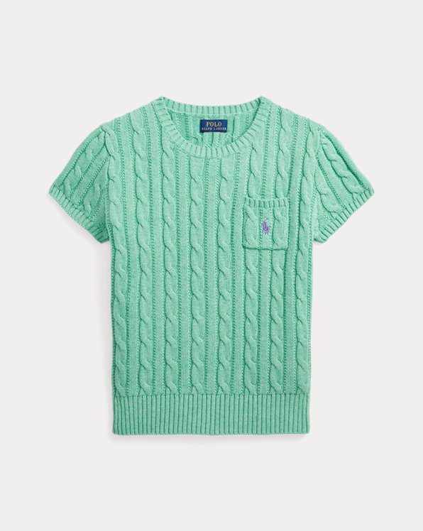 폴로 랄프로렌 Polo Ralph Lauren Cable-Knit Cotton Short-Sleeve Jumper,Resort Green Heather