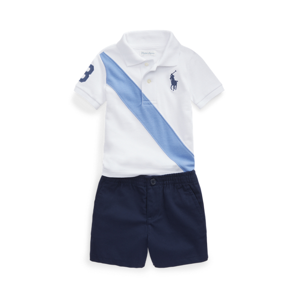 Ribbed Polo Shirt and Shorts Set