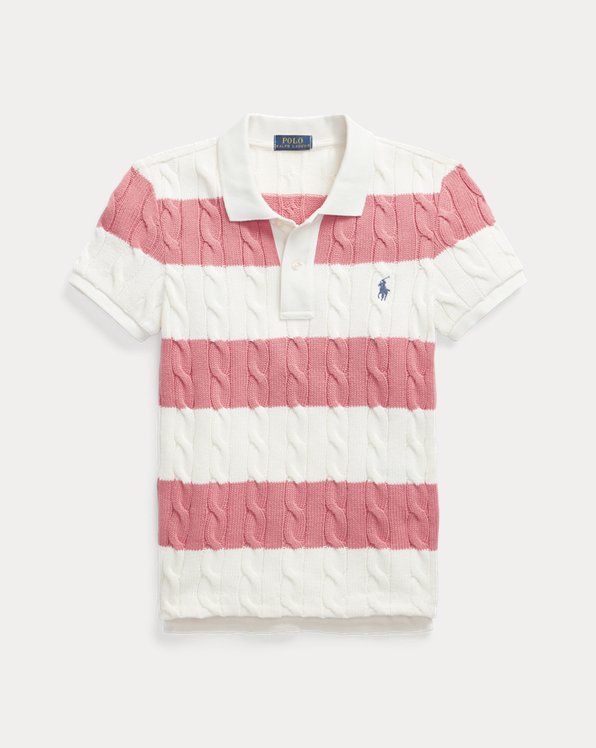 Striped Cable-Knit Polo Shirt
