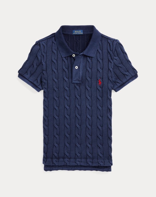 Skinny Fit Cable-Knit Polo Shirt