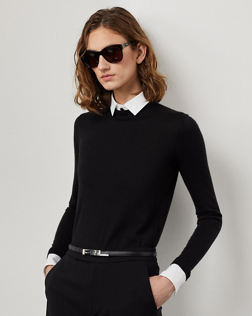 Woven-Collar Cashmere Sweater