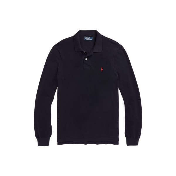 Graphic Long-Sleeved Knit Polo Shirt - Luxury Black