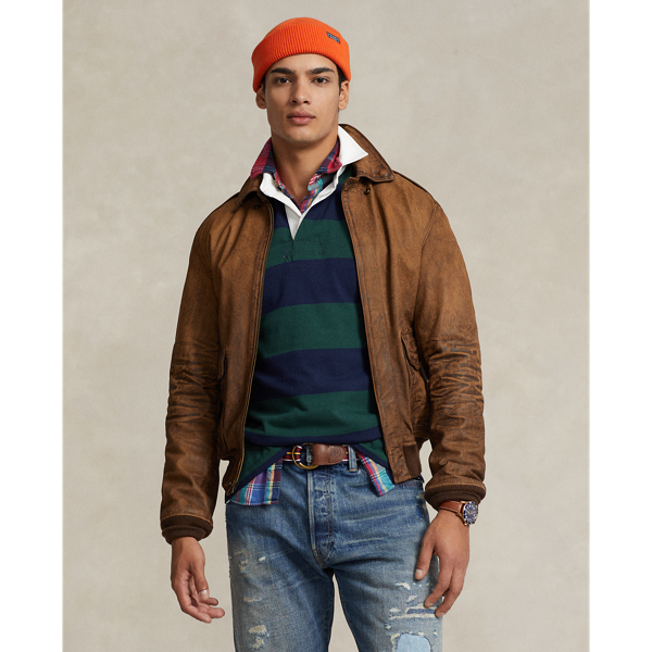 Ralph lauren leather bomber jacket mens outlet