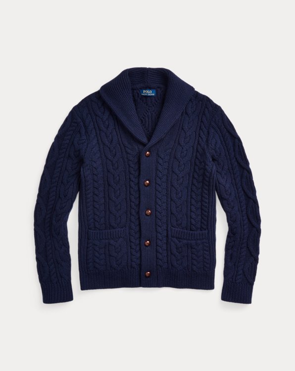Cardigan châle en tricot d&#39;Aran laine et cachemire