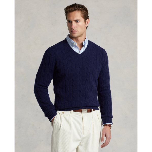 Cable-Knit Cashmere V-Neck Jumper