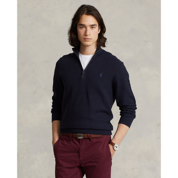 Pull demi-zippé en coton piqué