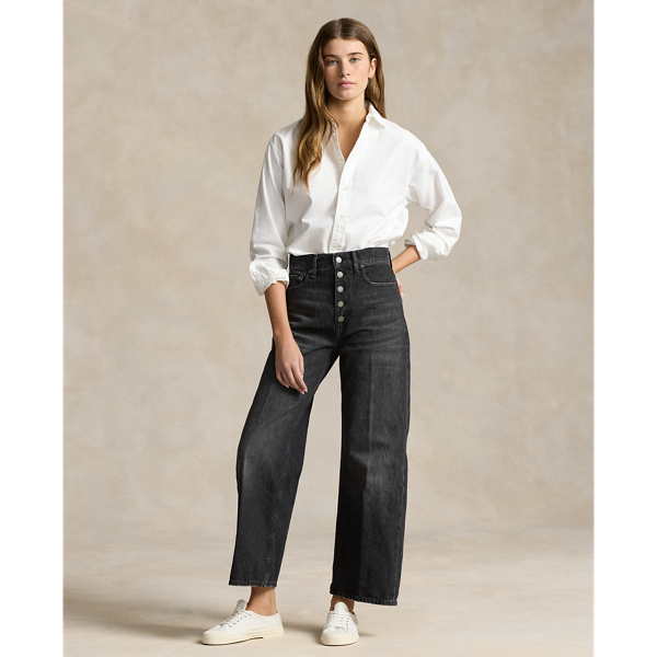 Hoge cropped jeans met wijde pijpen