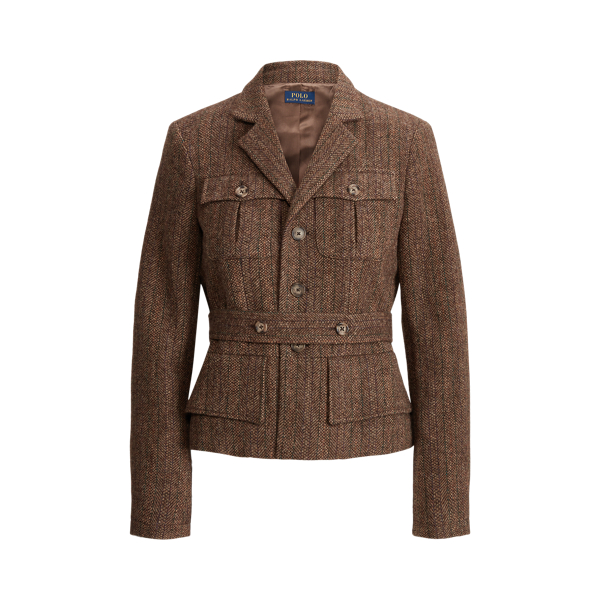 Belted Wool Tweed Utility Jacket