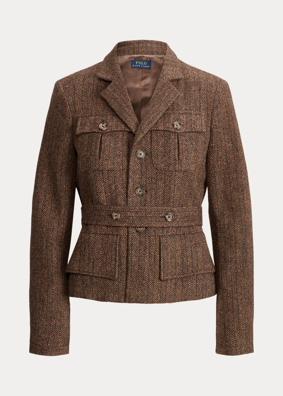 Belted Wool Tweed Utility Jacket