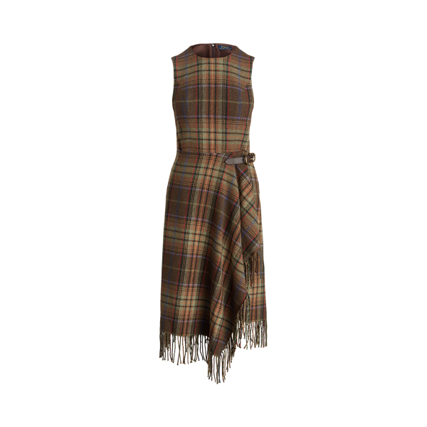 Plaid FringeandLeatherTrim Wrap Dress Ralph Lauren® Australia