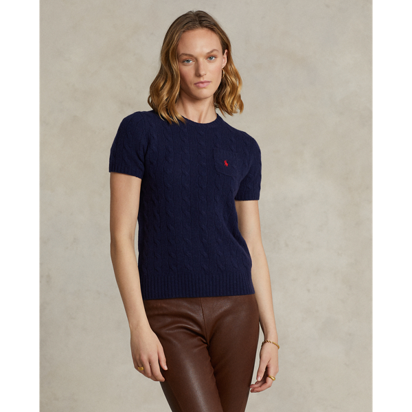Cable Wool-Cashmere Short-Sleeve Jumper