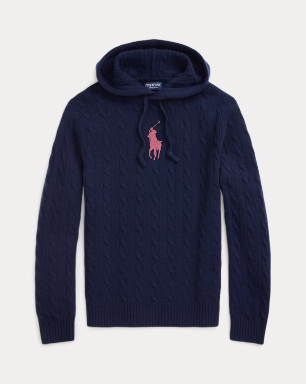 Pink Pony Cable Cashmere Hooded Jumper