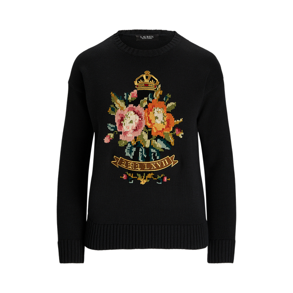 Intarsia Knit Cotton Blend Sweater