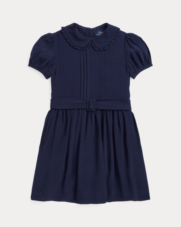 Belted Fit-and-Flare Crepe Dress