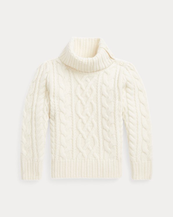 Pull col roulé en laine mélangée à motif en tricot d&#39;Aran