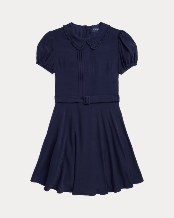 Belted Fit-and-Flare Crepe Dress