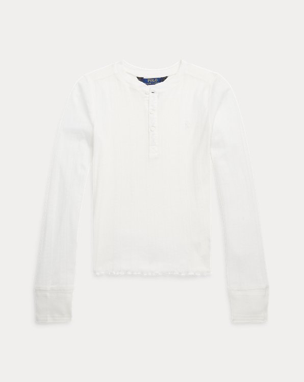 Pointelle-Knit Cotton Henley Shirt