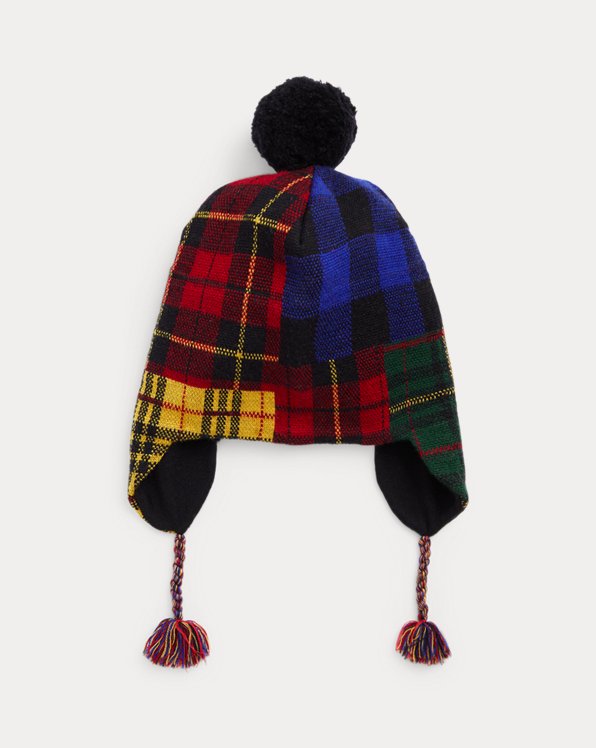 Bonnet à rabats à motif écossais patchwork en laine
