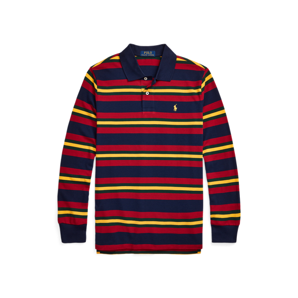 Striped Mesh Long-Sleeve Polo Shirt