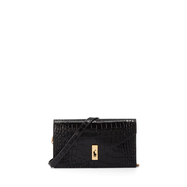 Polo ID Croc-Embossed Chain Wallet &amp; Bag