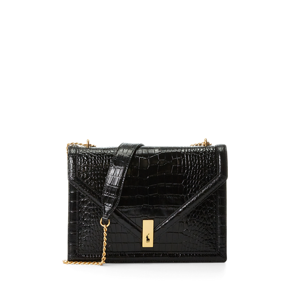 Polo ID Croc-Embossed Envelope Chain Bag