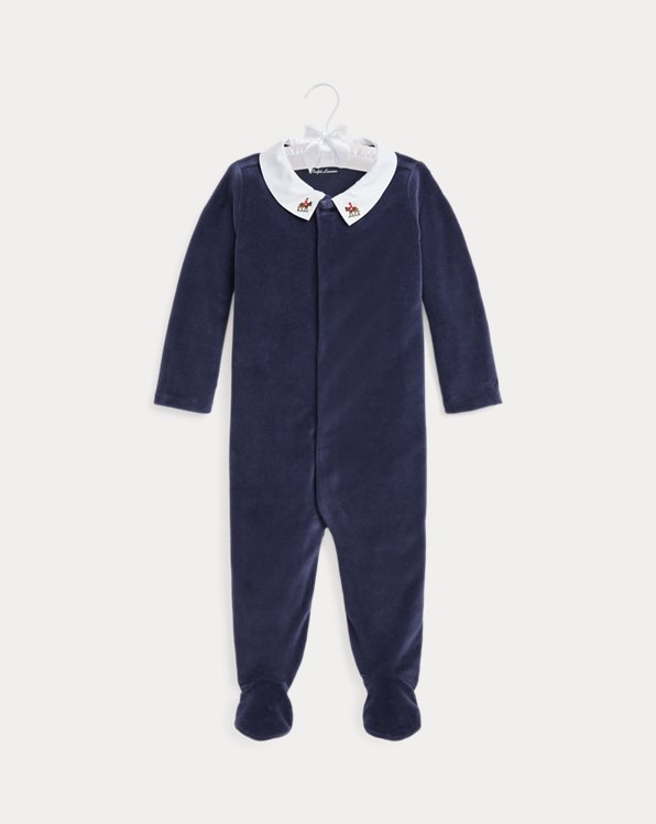 Embroidered Velour Footed Coverall