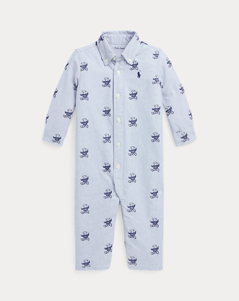Sitting Bear Cotton Oxford Coverall Baby Boy 1