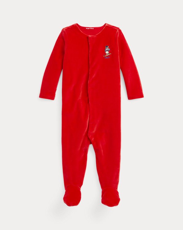 Polo Bear Velour Footed Coverall