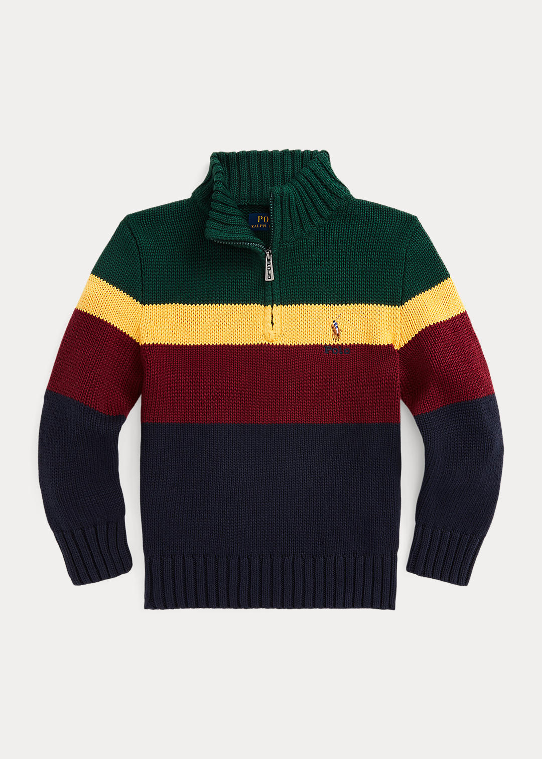Color-Blocked Cotton Quarter-Zip Sweater