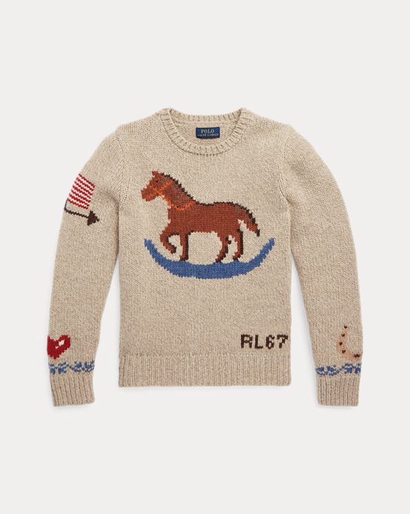 폴로 랄프로렌 Polo Ralph Lauren Rocking Horse Wool-Blend Jumper,Dark Oatmeal Heather