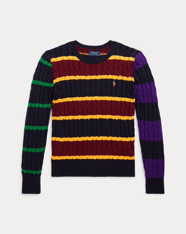 Striped Cable-Knit Cotton Jumper