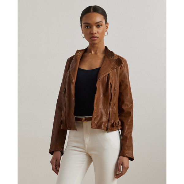Brown leather jacket deals ralph lauren