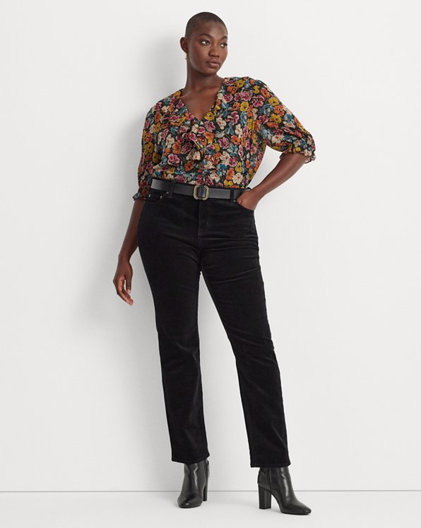 Ralph Lauren Women's Plus Classic Straight Corduroy Creased Jeans Black Size  14W