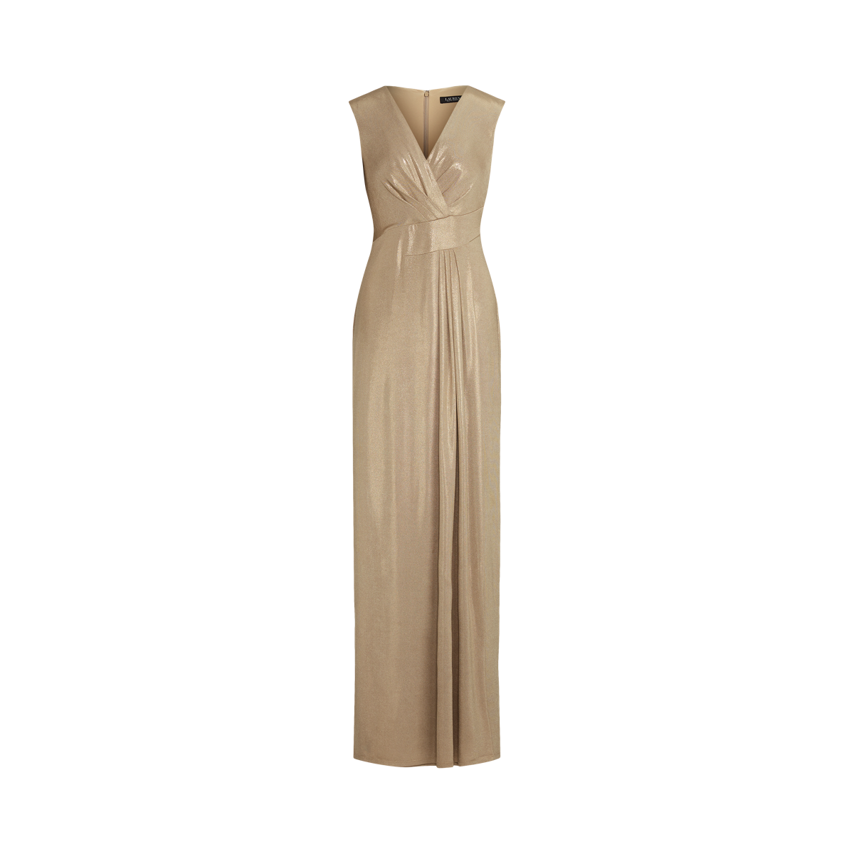 Foil-Print Jersey Surplice Gown