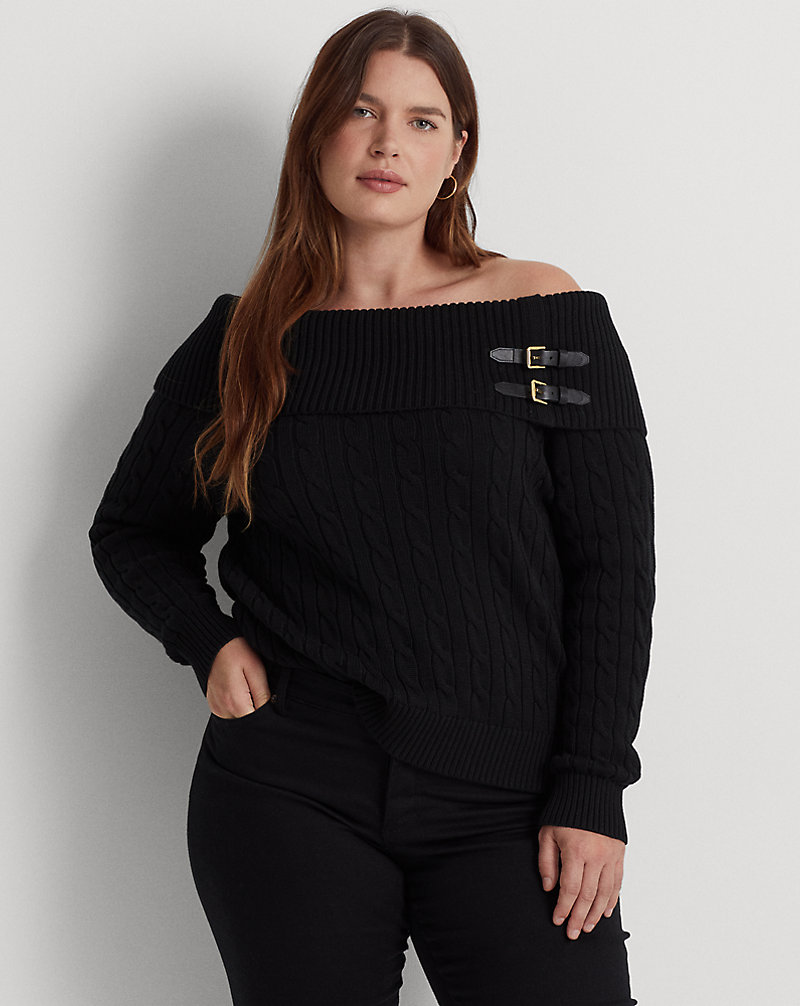 Off-the-Shoulder Cable-Knit Sweater Lauren Woman 1