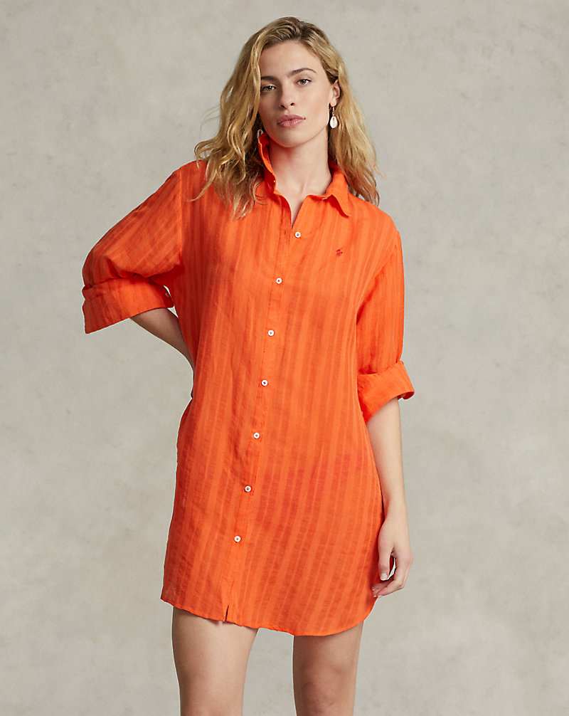 Tonal-Stripe Cotton-Linen Shirt Cover-Up Polo Ralph Lauren 1