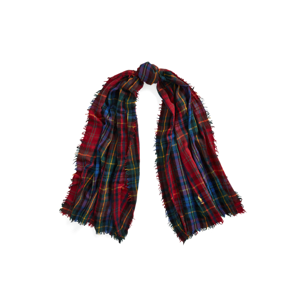 Polo Ralph Lauren Plaid Crinkled Wool Scarf