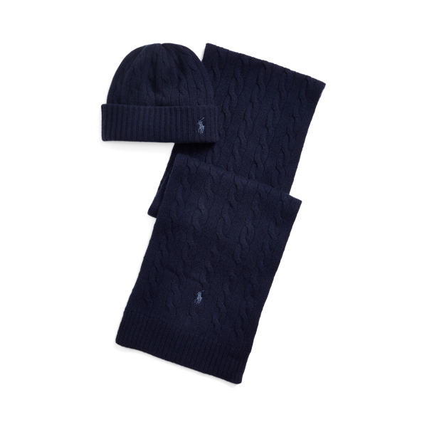 Polo Ralph Lauren Cable-Knit Cashmere Beanie & Scarf Set