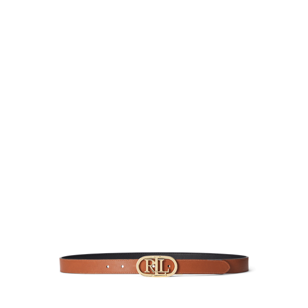 Oval-Logo Reversible Leather Skinny Belt Lauren 1