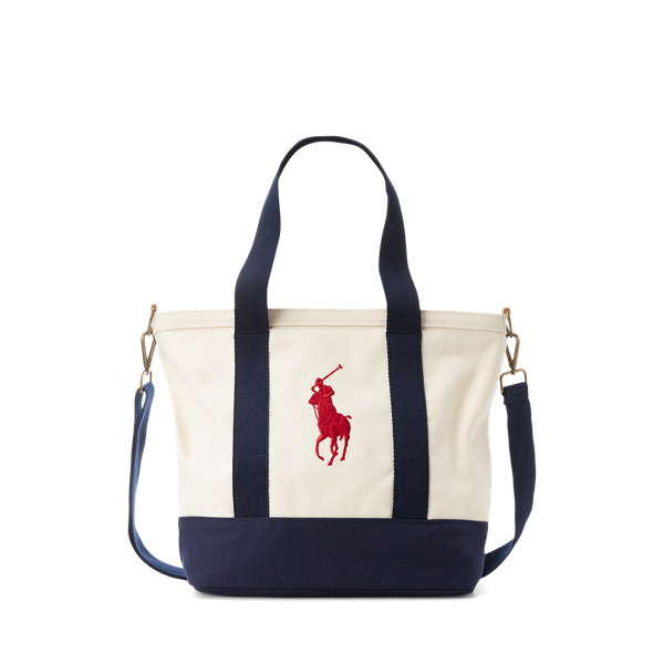POLO RALPH LAUREN Black Canvas Tote With Big Red Embroidered Pony See Photos