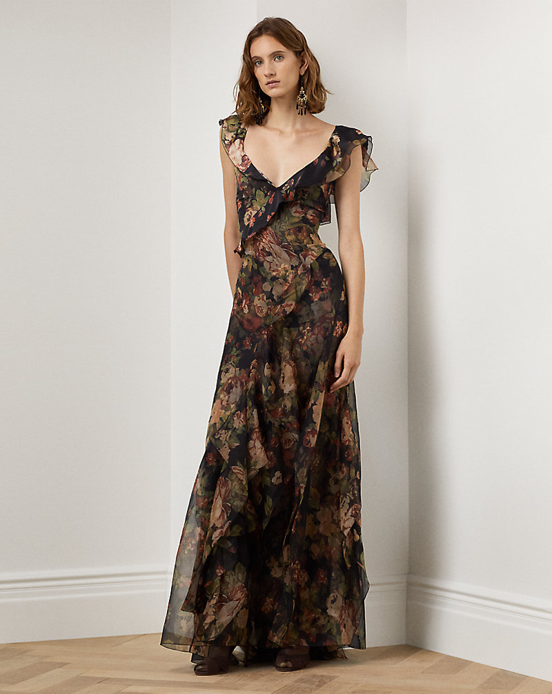Brienne Crinkle Chiffon Evening Dress Ralph Lauren Collection 1