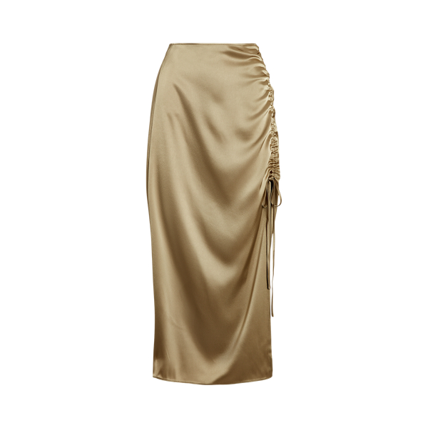 Ruched Tie-Detail Satin Skirt