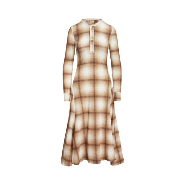 Plaid Cotton Henley Dress