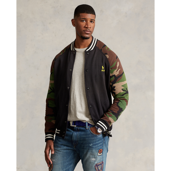 Camo-Sleeve Fleece Baseball Jacket