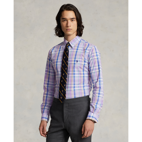 Classic Fit Plaid Stretch Poplin Shirt